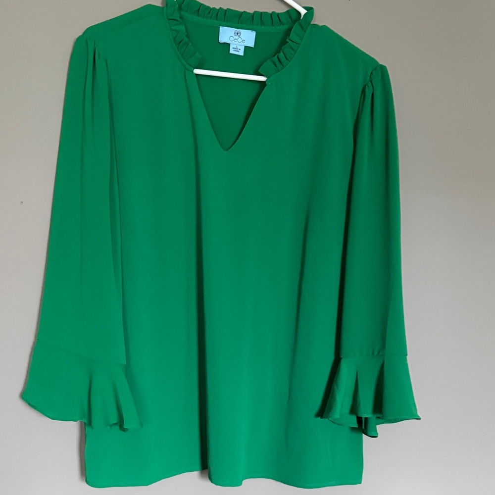 CeCe Emerald Ruffle Blouse
